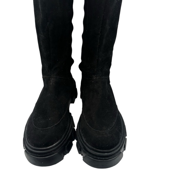 New Farm Rio Tall Boot Lug Chunky Sole Black Faux Suede - Picture 3 of 8